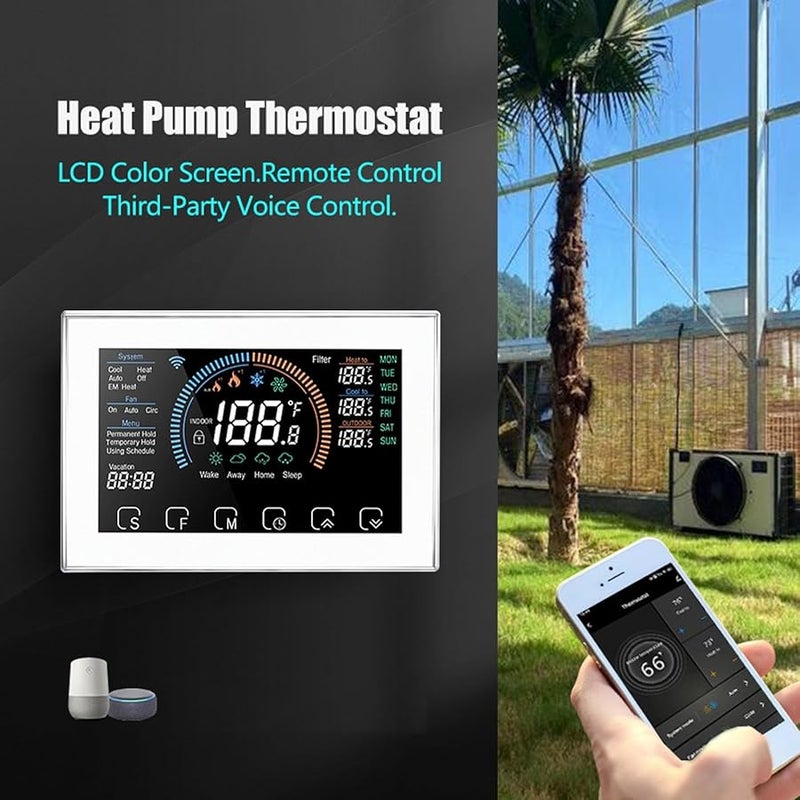 FTVOGUE Smart Programmable Heat Pump Thermostat White LCD Color Screen Voice Control - Image 5