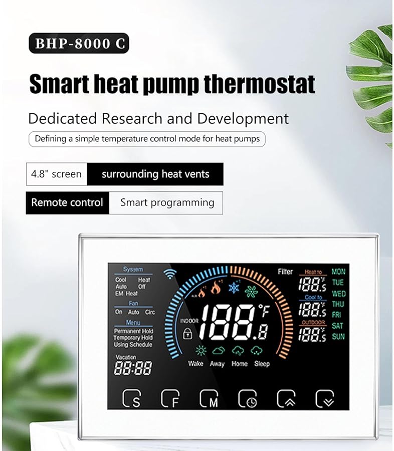 FTVOGUE Smart Programmable Heat Pump Thermostat White LCD Color Screen Voice Control - Image 4