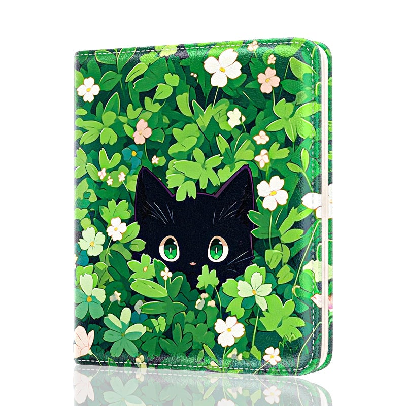 Rouidr Womens Wallet, RFID Small Slim Wallet for Women, Cute Bifold Leather Pocket Credit Card Holder Ladies Mini Purse with Zipper Coin Pocket & ID Window, Green Leaf Cat - Image 1
