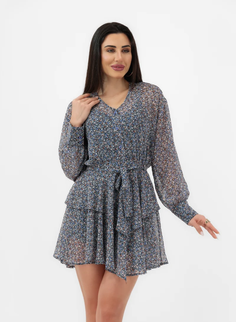 لا لي لي فستان قصير منقوش