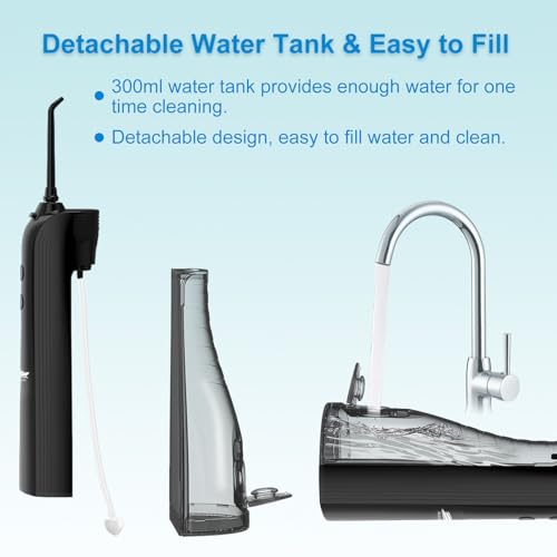 BESTOPE Water Flosser for Teeth | Cordless & Rechargeable Oral Irrigator | 300ml Tank | 5 Modes Pressure Control | IPX7 Waterproof | 5 Nozzle Tips | For Braces, Gum Care & Deep Teeth Cleaning (Black) - Image 5