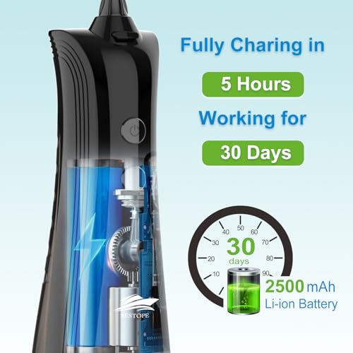 BESTOPE Water Flosser for Teeth | Cordless & Rechargeable Oral Irrigator | 300ml Tank | 5 Modes Pressure Control | IPX7 Waterproof | 5 Nozzle Tips | For Braces, Gum Care & Deep Teeth Cleaning (Black) - Image 2