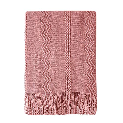 BOURINA Coral Pink Throw Blanket 50x60 Inches Throw Textured Solid Soft Sofa Couch Decorative Knit Blanket - Image 1