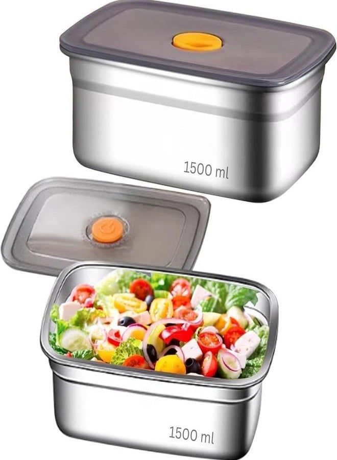 Hidak Food Storage Containers with Airtight Lids Stainless Steel Lunch Box Container Kitchen Storage Set Draining Crisper Food Box 1500ml - Image 1