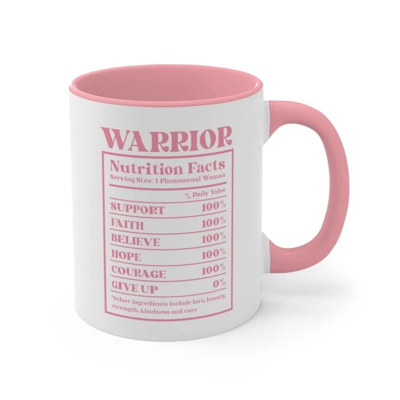 KALIDHAR Interesting Warrior Nutrition Facts Mug Breast Cancer Mug Gifts for Women Gifts for Cancer Survivors Breast Cancer Awareness Mug Gifts Birthday Xmas 11oz Style289 - Image 1