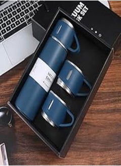 Nessan Nessan 3-Piece Stainless Steel Gift Set Vacuum Thermal Mug Flask Bottle with 2 Extra Cup Set Leak-proof Mug Insulated Travel Business Trip Water Bottle Thermos Hot & Cold Up to 12 Hours 500ml - Blue 