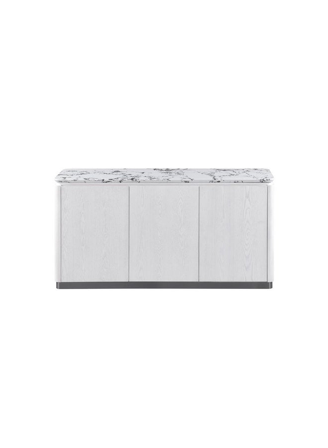 DANUBE HOME Akira Stone Top Sideboard With 3 Doors | Sturdy Kitchen Organiser Rack | Modern Design Sideboard Cabinet Side Board For Dining Room L152xW45xH78cm - White/Grey - Image 3