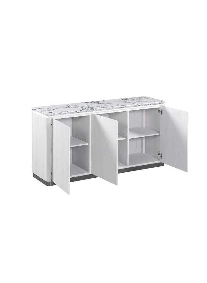 DANUBE HOME Akira Stone Top Sideboard With 3 Doors | Sturdy Kitchen Organiser Rack | Modern Design Sideboard Cabinet Side Board For Dining Room L152xW45xH78cm - White/Grey - Image 2