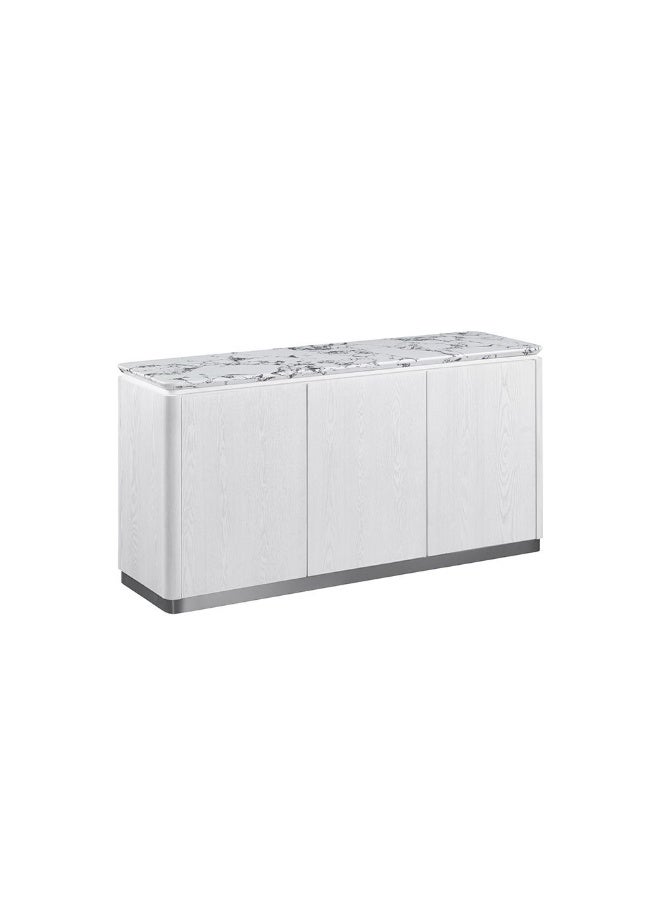 DANUBE HOME Akira Stone Top Sideboard With 3 Doors | Sturdy Kitchen Organiser Rack | Modern Design Sideboard Cabinet Side Board For Dining Room L152xW45xH78cm - White/Grey - Image 1