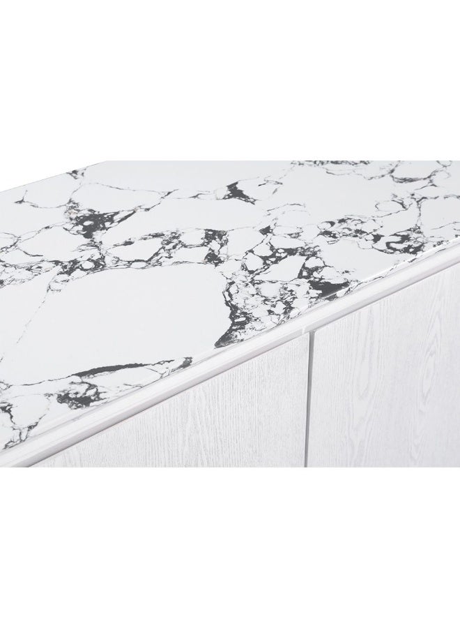 DANUBE HOME Akira Stone Top Sideboard With 3 Doors | Sturdy Kitchen Organiser Rack | Modern Design Sideboard Cabinet Side Board For Dining Room L152xW45xH78cm - White/Grey - Image 4