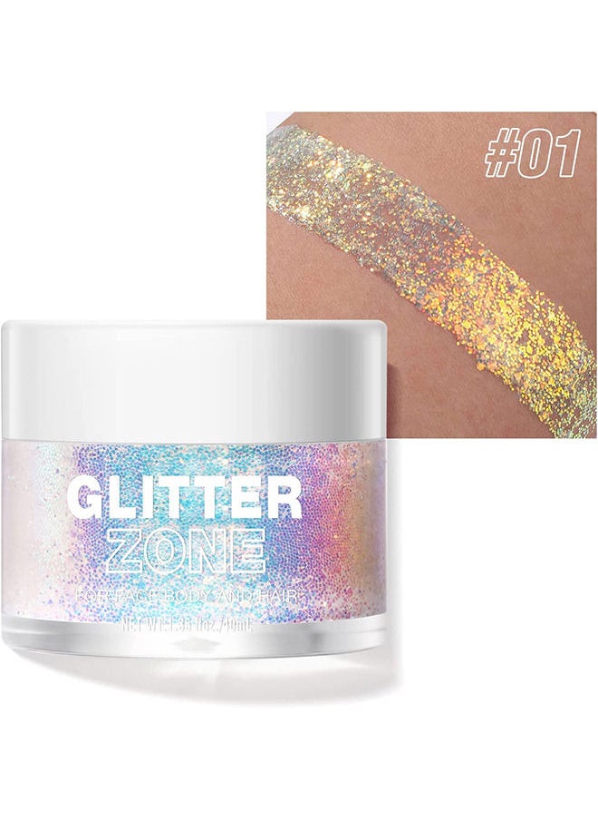 LANGMANNI - Holographic Body Glitter Gel - Cosmetic-Grade, Color Changing Glitter for Face, Body, and Hair, Safe and Easy to Use, Perfect for Festivals Parties, Vegan & Cruelty Free (Golden Mirage) - Image 1