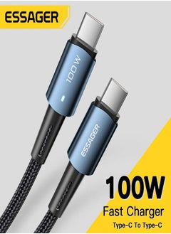ESSAGER High quality braided cable C To C ,1 meter long, supports fast charging up to 100 watts, Blue  - Image 1