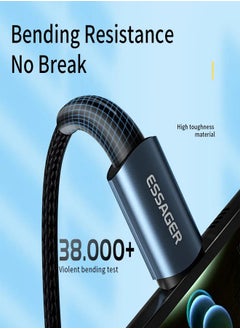 ESSAGER High quality braided cable C To C ,1 meter long, supports fast charging up to 100 watts, Blue  - Image 3