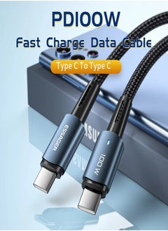 ESSAGER High quality braided cable C To C ,1 meter long, supports fast charging up to 100 watts, Blue  - Image 2