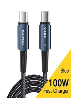 ESSAGER High quality braided cable C To C ,1 meter long, supports fast charging up to 100 watts, Blue  - Image 5