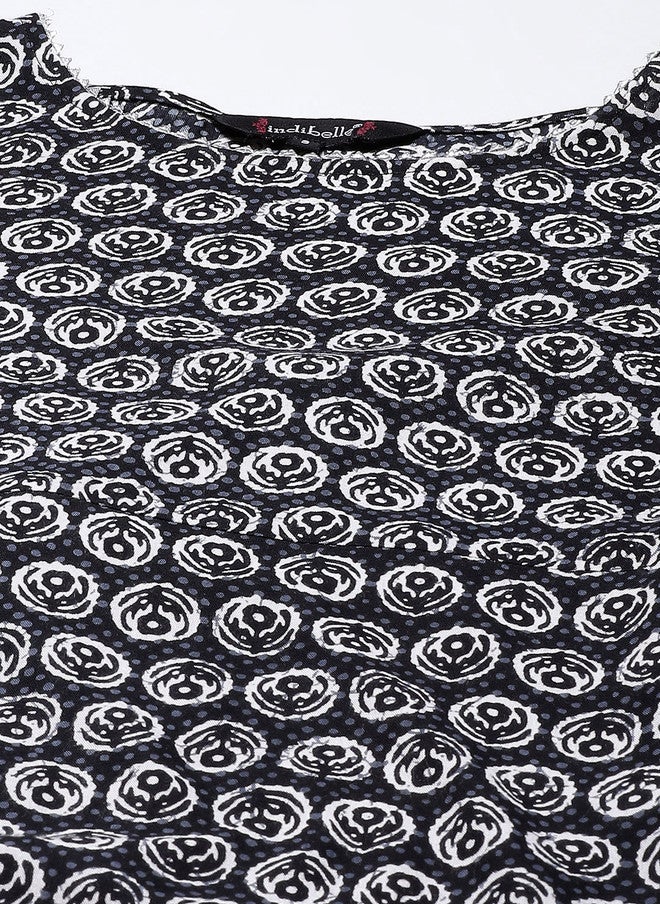 Indibelle Women Black Printed Pure Cotton Kurta with Trousers & Dupatta - Image 2