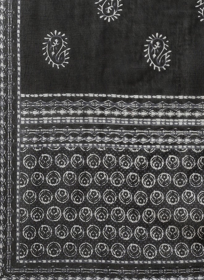 Indibelle Women Black Printed Pure Cotton Kurta with Trousers & Dupatta - Image 4