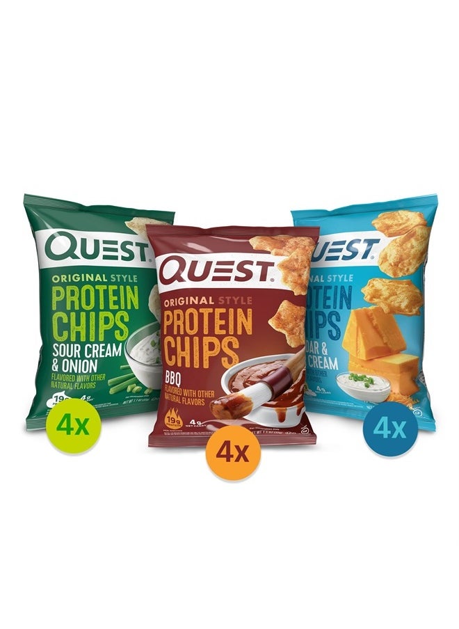 QUEST NUTRITION - Protein Chips Variety Pack, (BBQ, Cheddar & Sour Cream, Sour Cream & Onion), High Protein, Low Carb, 1.1 Ounce (Pack of 12) - Image 1