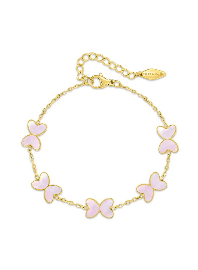 بوليس سوار نسائي بتعليقات فراشة ذهبية وردية