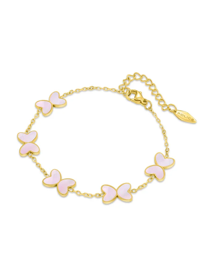 بوليس سوار نسائي بتعليقات فراشة ذهبية وردية