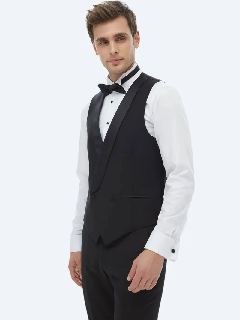 Kip Black Slim Fit Shawl Collar Classical Waistcoat