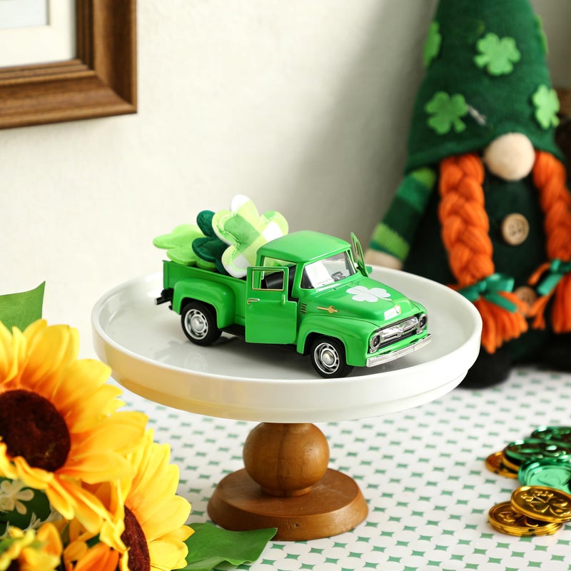 WODOHOLO St. Patrick's Day Decorations for Home - Decor for Tiered Tray Metal Farm Truck with 3 Shamrocks Saint Patricks Day Vintage Diecast Pickup Truck Model for Shelf Table Centerpiece DÃ©cor Mini 4.8inch - Image 2