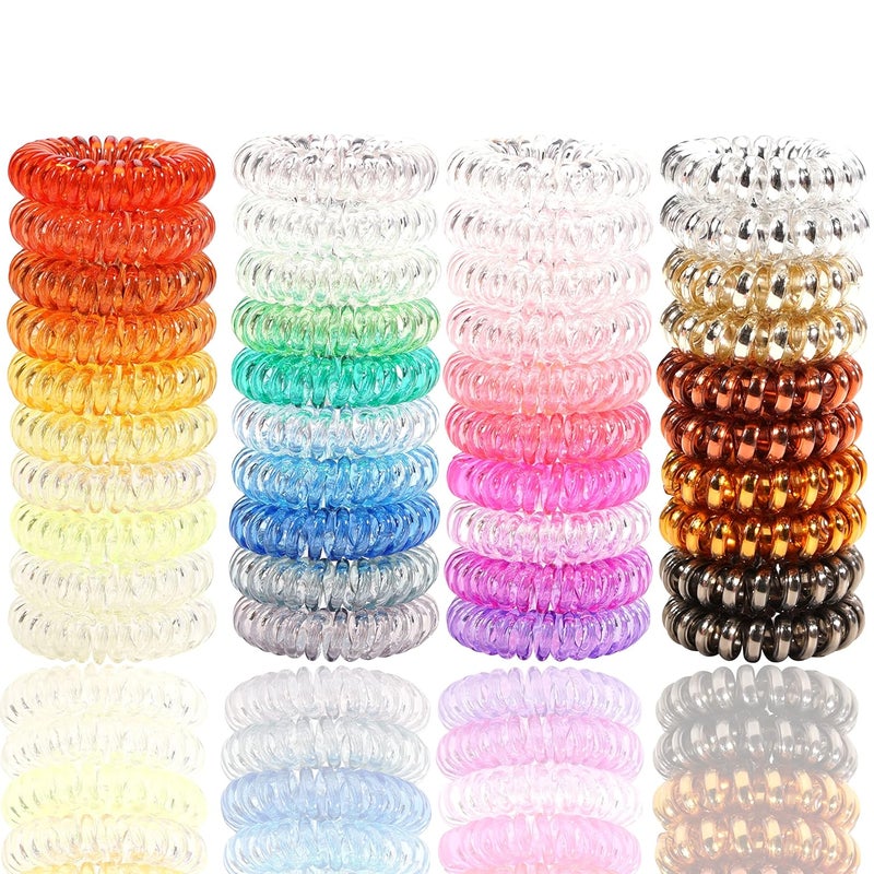 JOYOYO 40 Pack Small Spiral Hair Ties No Crease Elastic Coils Transparent Hair Bands Phone Cord Hair Ties and Bracelets for Women and Girls Teens
