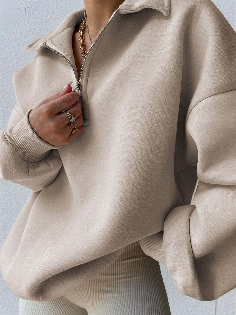 SXV STYLE Half-Zip Pullover Sweatshirt, Oversized Fit (in, Alpha, 2XL, Beige) - Image 3