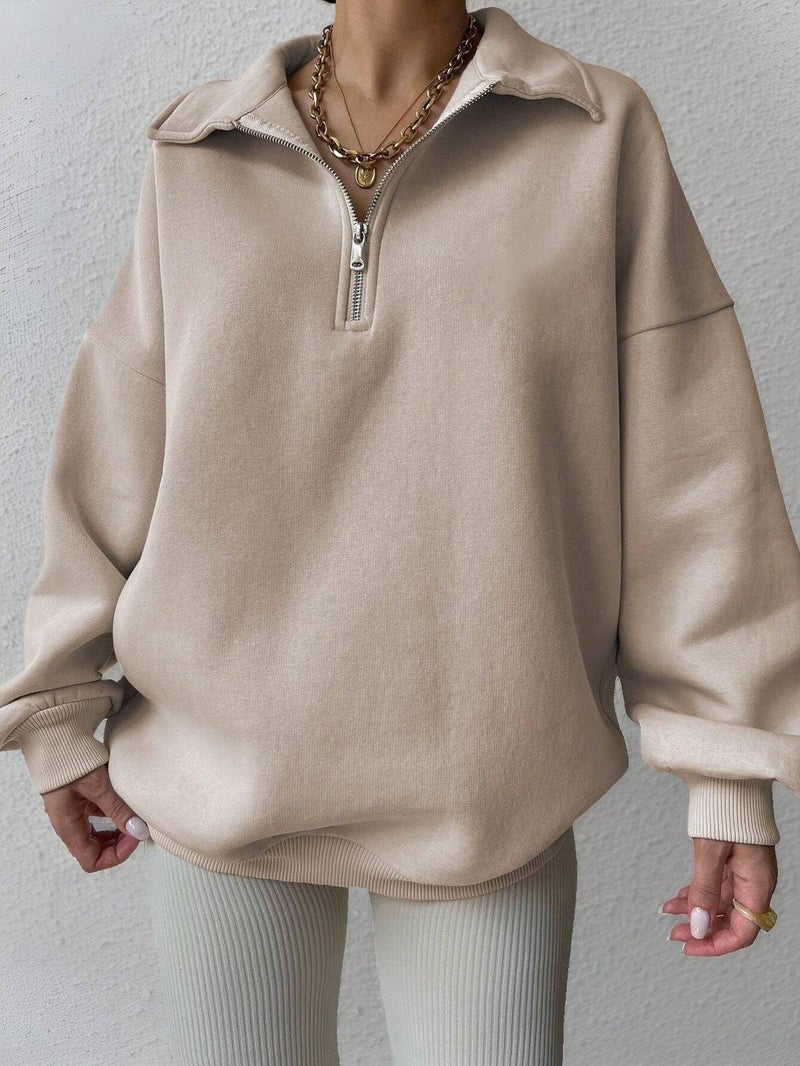 SXV STYLE Half-Zip Pullover Sweatshirt, Oversized Fit (in, Alpha, 2XL, Beige) - Image 4