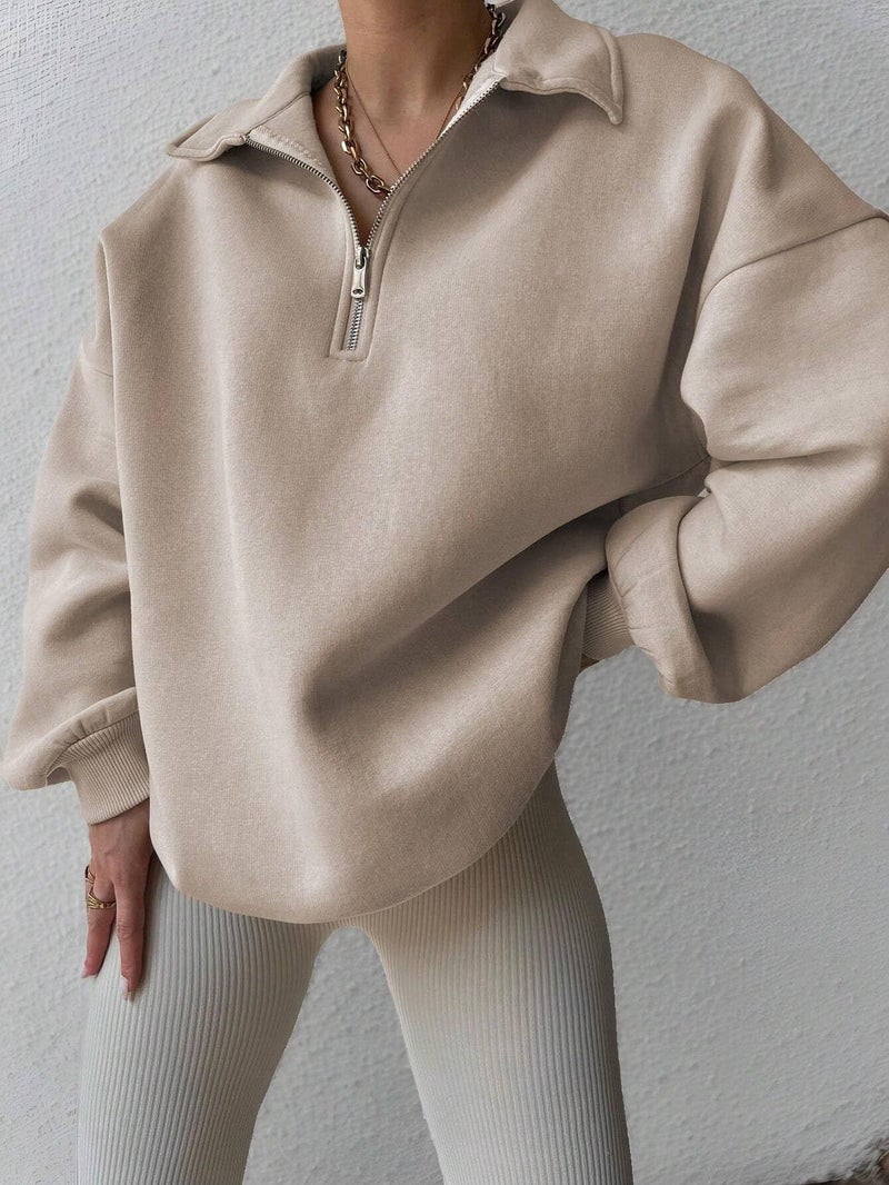 SXV STYLE Half-Zip Pullover Sweatshirt, Oversized Fit (in, Alpha, 2XL, Beige) - Image 5