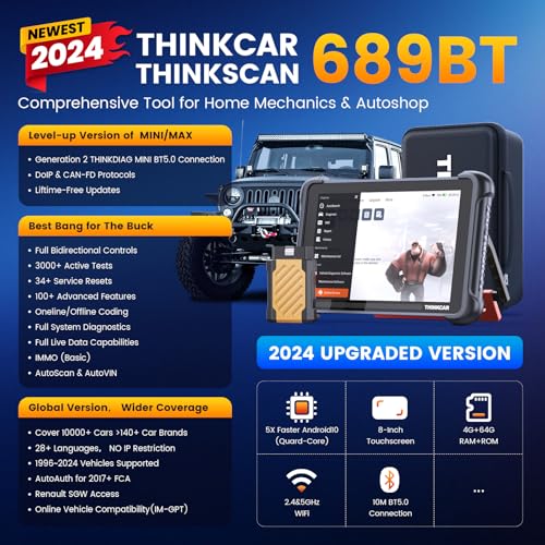 THINKCAR Bidirectional Scan Tool, THINKSCAN 689BT All-System Automotive Diagnostic Tool, Bi-Directional OBD2 Scanner with ECU Coding, 34+ Services, FCA Autoauth, CANFD&DoIP, Lifetime Free Update - Image 2