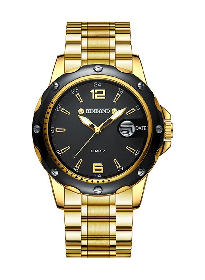 BINBOND ​​BINBOND Men's Fashion Quartz Watch - Gold-Tone Case with Black Dial, Gold Markers & Magnified Date Window, Luminous Display, Quartz Movement, 30M Water Resistance, Modern Business Style for Office & Casual Wear​​  - Image 1