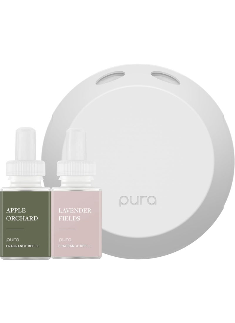 Pura - Pura - Smart Home Fragrance Device Starter Set - Pura 4 - Scent Diffuser for Home - Includes Fragrance Aroma Diffuser - Square Box, Apple Orchards and Lavender Fields Scent Refills - Image 1