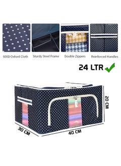 AVZEEGO AVZEEGO Clothes Storage Box Foldable Steel Frame Clothes Organizer Storage Box for Wardrobe Saree Shirts and Blankets 24 LTR PACK OF 2Oxford fabric  - Image 2