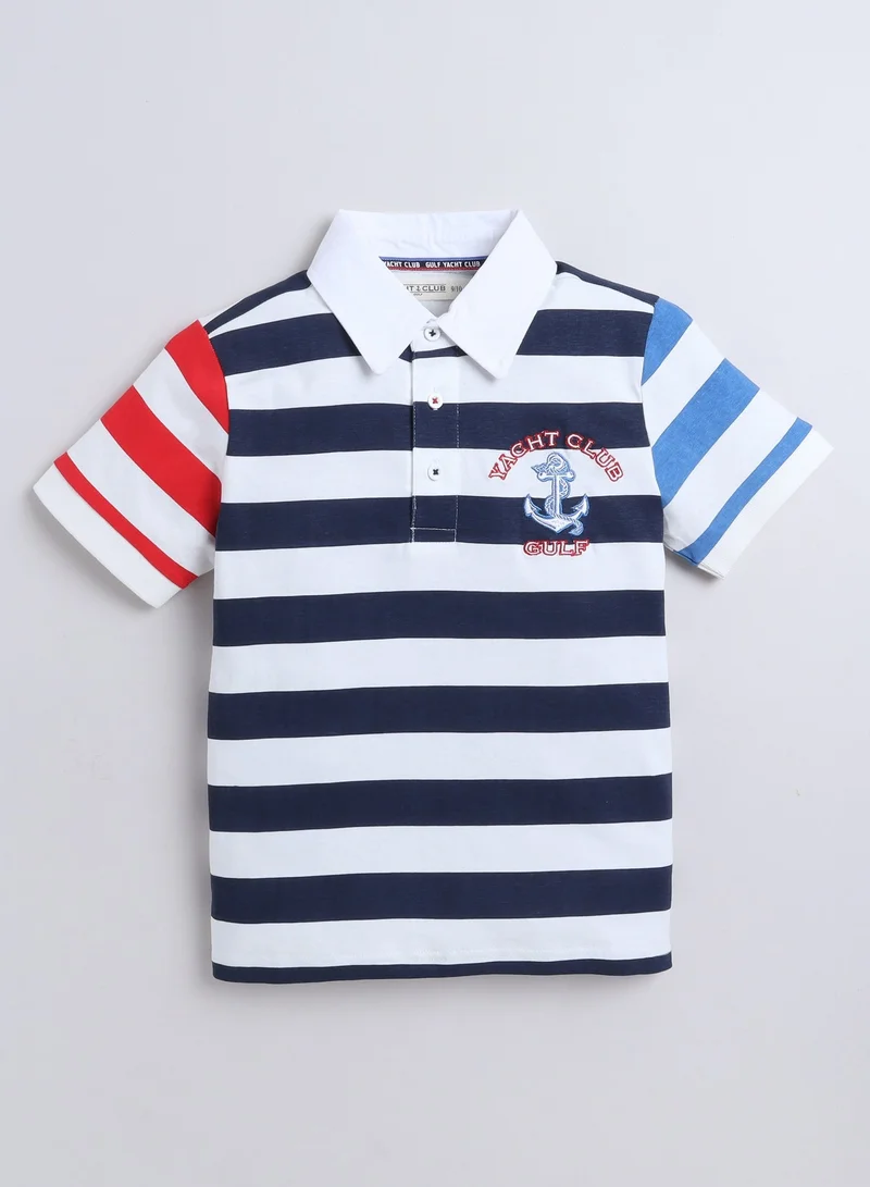 victor and jane Victor & Jane Striped Polo T-Shirt, Comfortable Cotton Casual Wear for Boys