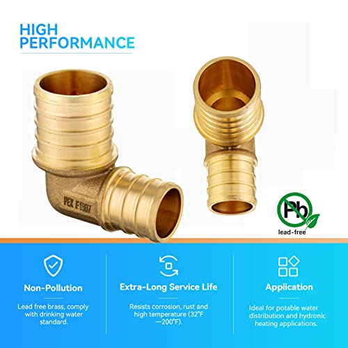 GUOFIS 10 Pack PEX Reducing Elbow Fittings, 3/4" x 1/2" Brass, 90 Degree, ASTM F1807 Certified - Image 4