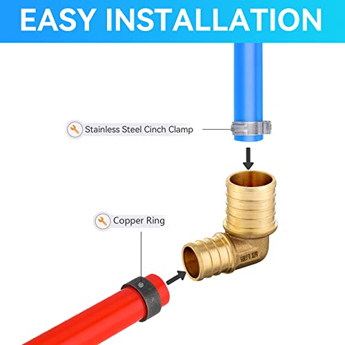 GUOFIS 10 Pack PEX Reducing Elbow Fittings, 3/4" x 1/2" Brass, 90 Degree, ASTM F1807 Certified - Image 2