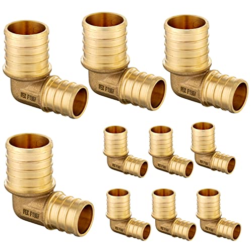 GUOFIS 10 Pack PEX Reducing Elbow Fittings, 3/4" x 1/2" Brass, 90 Degree, ASTM F1807 Certified - Image 1