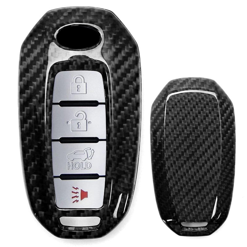 iJDMTOY RealGenuine Gloss Black Carbon Fiber Key Fob Shell Cover Compatible with Infiniti 2020up Q50 Q60 QX50 QX55 QX60 4Button Smart Key Fob