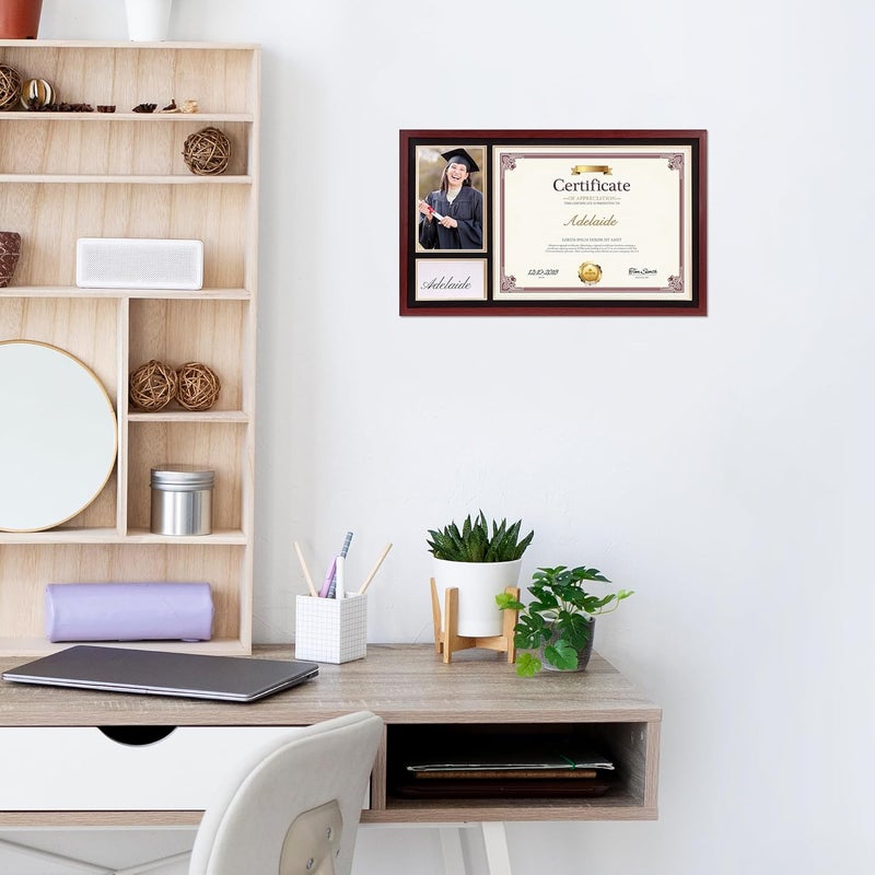 Lavezee Single 10x16 Frame for 8.5x11 Certificates Diploma and 4x6 Photo Picture with PS Front, Black Over Gold Double Mat for Wall, Mahogany, Graduation Gifts - Image 4