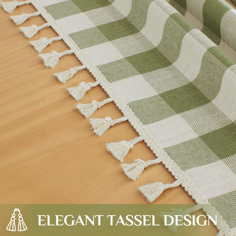Softalker Spring Checkered Tablecloth Rectangle, Easter Outdoor Linen Cotton Gingham Table Cloth with Tassel, Heavy Duty Wrinkle Free Buffalo Plaid Table Cover for Picnic Camping - 55 x 84 Inch, Sage - Image 4