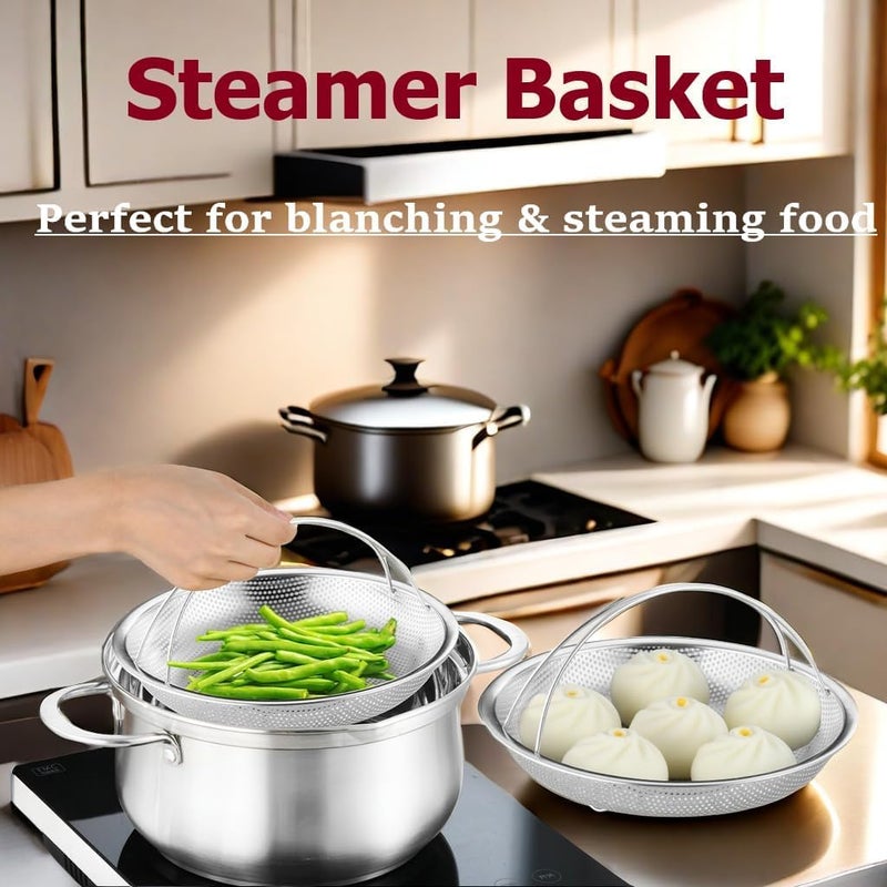 JOLYMIT AllInOne Steel Steamer Basket with Handle for Vegetables Vegetables Fruits Washing Basket Rice Washer Food Strainer Basket 1 Pcs - Image 2