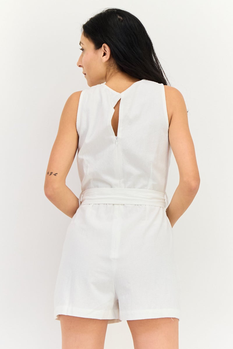 BRAVEN Women Plain Sleeveless Playsuits, White - Image 3