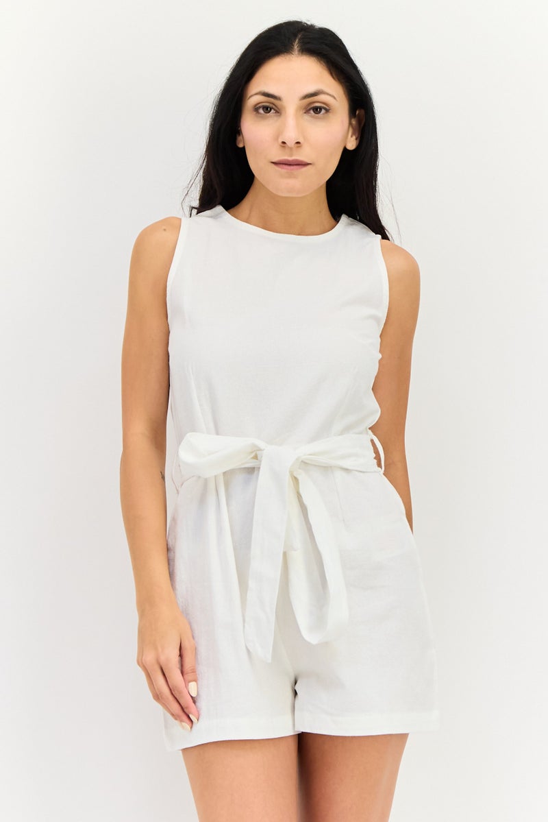 BRAVEN Women Plain Sleeveless Playsuits, White - Image 1