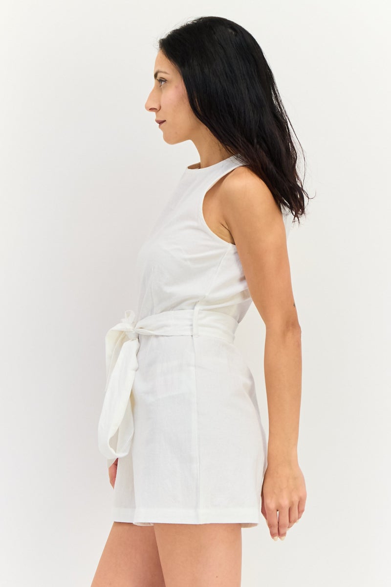 BRAVEN Women Plain Sleeveless Playsuits, White - Image 2