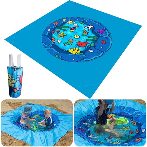 RunNico 66 x 66 Ft Portable Baby Beach Pool Waterproof Beach Pool Blanket for Toddler with Water Bag Collapsible Beach Puddle Mat for Boys Girls Kids Infant Outdoor Summer Vacation - Image 1