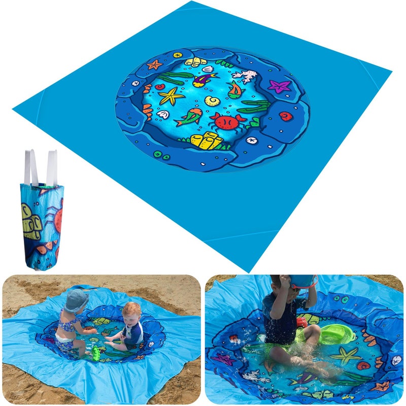 RunNico 66 x 66 Ft Portable Baby Beach Pool Waterproof Beach Pool Blanket for Toddler with Water Bag Collapsible Beach Puddle Mat for Boys Girls Kids Infant Outdoor Summer Vacation - Image 2