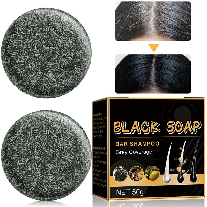 TPTAL Gray Reverse BarCover GrayHairBar SoapNatural Hair Darkening Shampoo Bars for Coverage GrayHair SoapGrays White Hair Reverse BasrFast Natural Black Hairs Shampoo BarSoap 2PCS