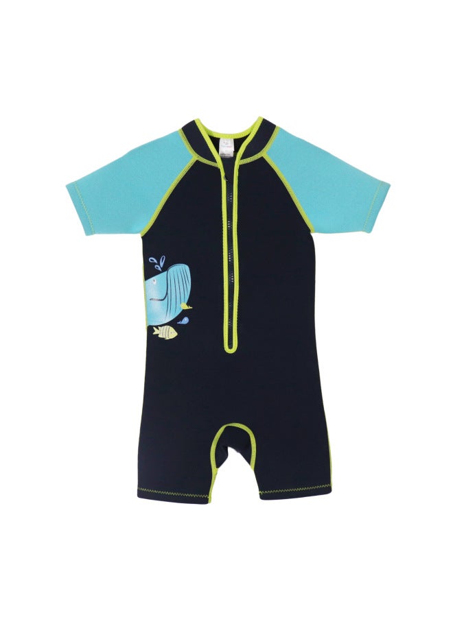 Loquat Children's Short-sleeved Beach Swimsuit Snorkeling Surfing Suit Waterproof Quick-drying Windproof Warm One-piece Swimsuit-Color:Blue-in Stock- - Image 1
