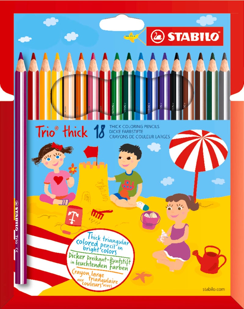 STABILO Triangular Coloring Pencil - STABILO Trio thick - Pack of 18 - Assorted Colors - Image 1